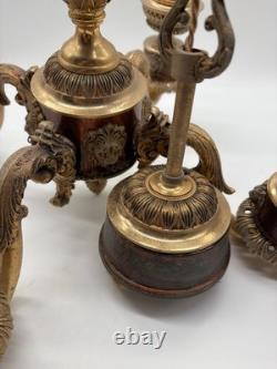 Lustre ancien bronze doré style Napoléon Iii à 3 bras décor rocaille XIXe siècle