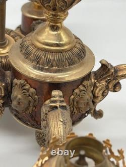 Lustre ancien bronze doré style Napoléon Iii à 3 bras décor rocaille XIXe siècle