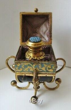 Luxueux Flacon Parfum Cristal Bronze Doré, écrin écaille forme de couronne XIXe