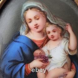 MINIATURE XIXè Porcelaine Peinte Cadre Vierge A L'Enfant