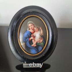 MINIATURE XIXè Porcelaine Peinte Cadre Vierge A L'Enfant