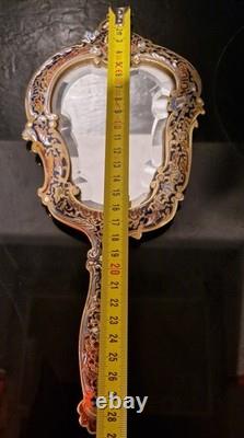 MIROIR XIX ème FACE A MAIN BRONZE ÉMAILLÉ NAPOLÉON III