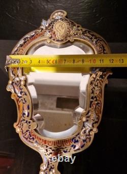MIROIR XIX ème FACE A MAIN BRONZE ÉMAILLÉ NAPOLÉON III