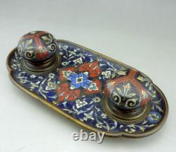 Magnifique Encrier en émail cloissoné et bronze doré Napoléon III fin du XIXe