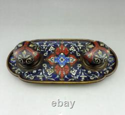 Magnifique Encrier en émail cloissoné et bronze doré Napoléon III fin du XIXe