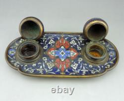 Magnifique Encrier en émail cloissoné et bronze doré Napoléon III fin du XIXe