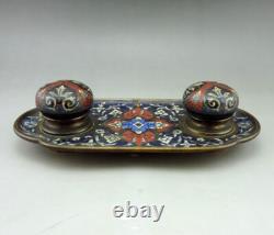 Magnifique Encrier en émail cloissoné et bronze doré Napoléon III fin du XIXe