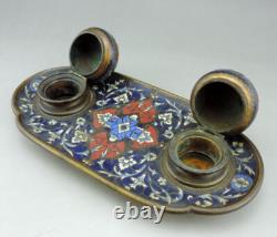 Magnifique Encrier en émail cloissoné et bronze doré Napoléon III fin du XIXe