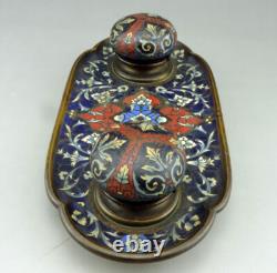 Magnifique Encrier en émail cloissoné et bronze doré Napoléon III fin du XIXe