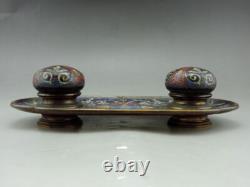 Magnifique Encrier en émail cloissoné et bronze doré Napoléon III fin du XIXe