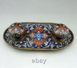 Magnifique Encrier en émail cloissoné et bronze doré Napoléon III fin du XIXe