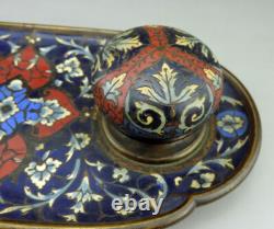 Magnifique Encrier en émail cloissoné et bronze doré Napoléon III fin du XIXe