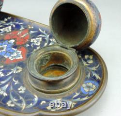 Magnifique Encrier en émail cloissoné et bronze doré Napoléon III fin du XIXe