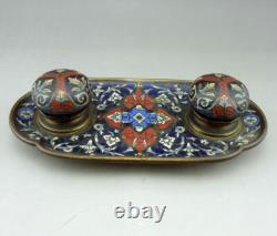 Magnifique Encrier en émail cloissoné et bronze doré Napoléon III fin du XIXe