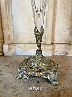 Magnifique Vase Cornet Soliflore en Cristal et Bronze Napoléon III XIX