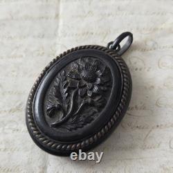 Médaillon Gutta Percha Napoléon III XIXè Victorian Mourning Locket Pendant