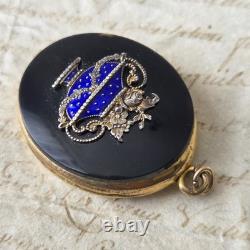 Médaillon Pendentif Plaqué Or avec Corbeille en Argent Email Bleu Onyx Fin XIXè
