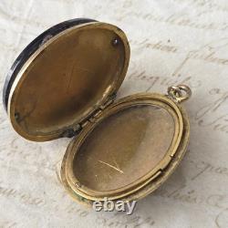Médaillon Pendentif Plaqué Or avec Corbeille en Argent Email Bleu Onyx Fin XIXè
