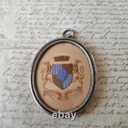 Médaillon XIXè Armoiries Peintes De Tocqueville Couronne Comtale 19thC