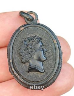 Médaillon porte-photo XIXe Profil Femme Fleur Napoléon III Antique Locket bijou