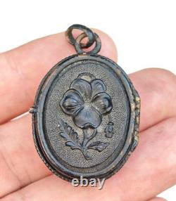 Médaillon porte-photo XIXe Profil Femme Fleur Napoléon III Antique Locket bijou