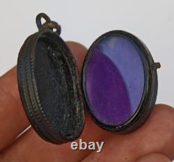 Médaillon porte-photo XIXe Profil Femme Fleur Napoléon III Antique Locket bijou