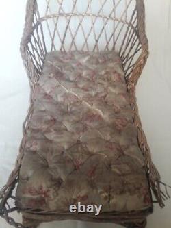 Méridienne poupée Napoléon III osier garniture XIX° chaise longue doll wicker