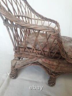 Méridienne poupée Napoléon III osier garniture XIX° chaise longue doll wicker