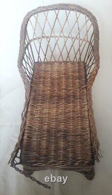 Méridienne poupée Napoléon III osier garniture XIX° chaise longue doll wicker