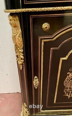 Meuble A Hauteur d'Appui Napoléon III En Bois Et Marqueterie De Laiton XIX Siècl