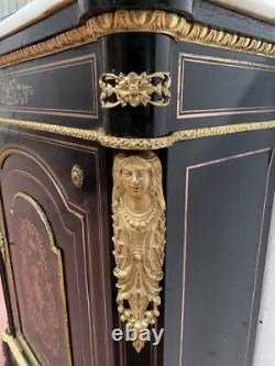 Meuble A Hauteur d'Appui Napoléon III En Bois Et Marqueterie De Laiton XIX Siècl