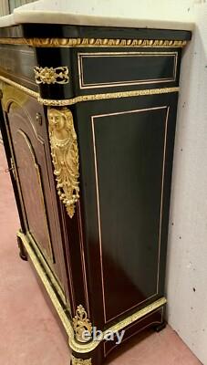 Meuble A Hauteur d'Appui Napoléon III En Bois Et Marqueterie De Laiton XIX Siècl