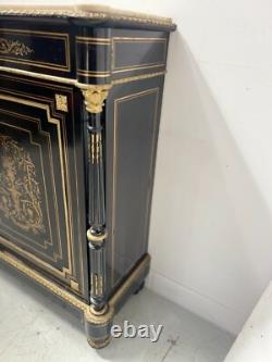 Meuble Napoléon III a une porte en bois noir et marquetrie de laiton XIX siècle