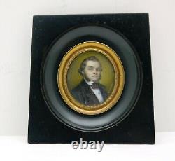 Miniature XIXe gouache plaquette matière naturelle Portrait Signé Napoléon III