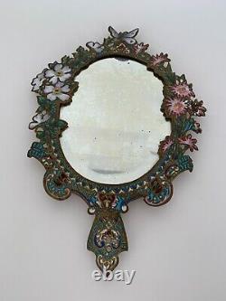 Miroir Face A Main En Bronze Cloisonne Napoleon III Xixe Decor Floral E739