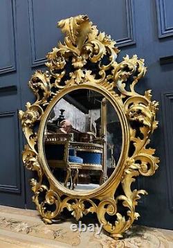 Miroir Italien D'époque Napoléon III En Bois Doré à La Feuille D'or XIXe