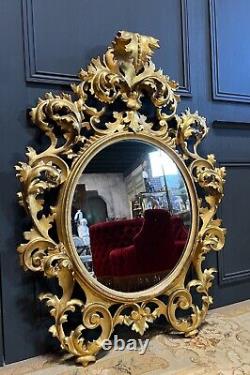 Miroir Italien D'époque Napoléon III En Bois Doré à La Feuille D'or XIXe