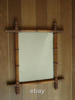 Miroir ancien XIX Napoléon III bois tourné façon bambou pour salle de bain rétro