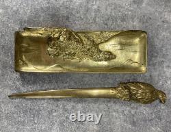 NÉCESSAIRE DE BUREAU. Plateau. Coupe Papier Impérial Fin XIXe Napoléon III Aigle