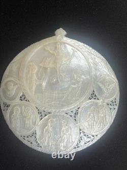 Nacre De Jerusalem Coquillage Sculpte XIX Antique Carved Mother Of Pearl Shell