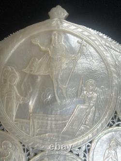 Nacre De Jerusalem Coquillage Sculpte XIX Antique Carved Mother Of Pearl Shell