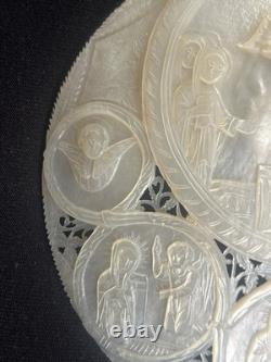Nacre De Jerusalem Coquillage Sculpte XIX Antique Carved Mother Of Pearl Shell