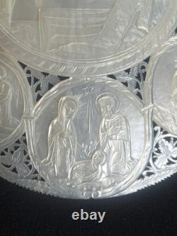 Nacre De Jerusalem Coquillage Sculpte XIX Antique Carved Mother Of Pearl Shell