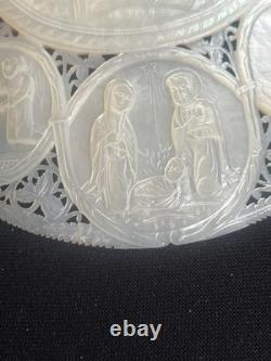Nacre De Jerusalem Coquillage Sculpte XIX Antique Carved Mother Of Pearl Shell