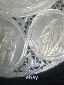 Nacre De Jerusalem Coquillage Sculpte XIX Antique Carved Mother Of Pearl Shell