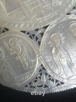 Nacre De Jerusalem Coquillage Sculpte XIX Antique Carved Mother Of Pearl Shell