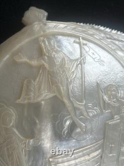 Nacre De Jerusalem Coquillage Sculpte XIX Antique Carved Mother Of Pearl Shell