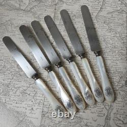 ODIOT 6 Couteaux Nacre Anciens XIXè Monogramme MC Couteaux A Fromage