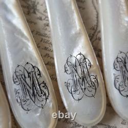 ODIOT 6 Couteaux Nacre Anciens XIXè Monogramme MC Couteaux A Fromage