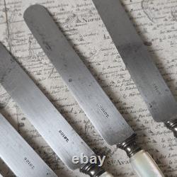 ODIOT 6 Couteaux Nacre Anciens XIXè Monogramme MC Couteaux A Fromage